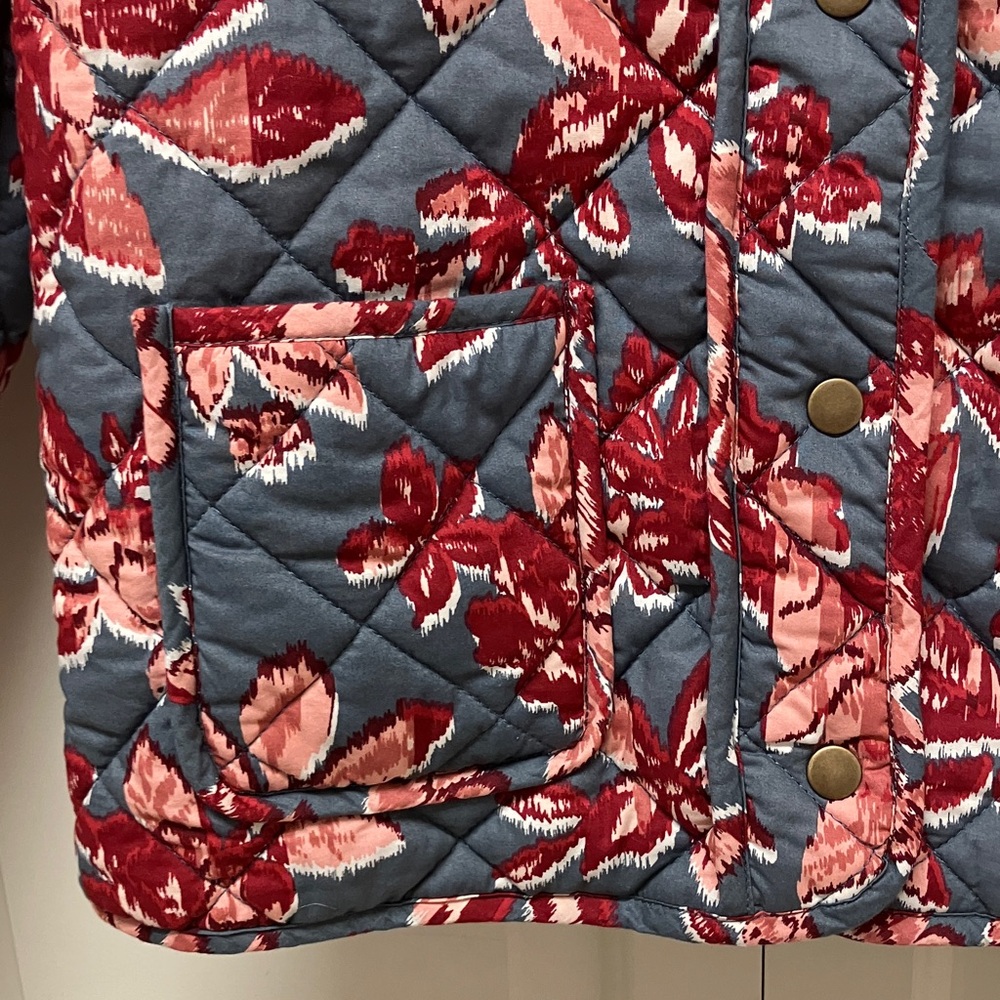 Rachel Zoe quilted collarless patch pocket jacket, floral, wine red & grey L - Picture 6 of 12